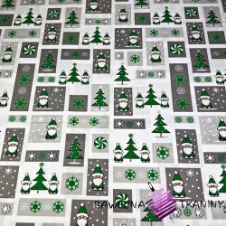 Cotton Christmas pattern patchwork gray and green Santa Clauses