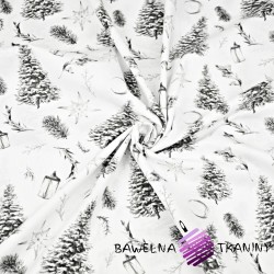 wzór świąteczny choinki w lesie na białym tle