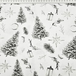 Cotton Christmas pattern of a trees in the forest on a white background