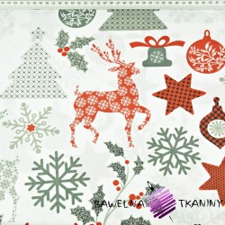 Cotton Christmas pattern deer with trees on a white background