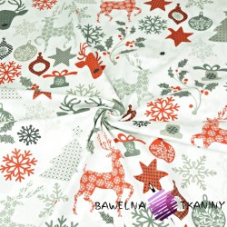 Cotton Christmas pattern deer with trees on a white background
