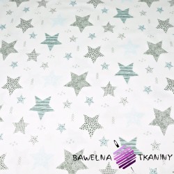 Cotton blue & gray patterned stars on white background