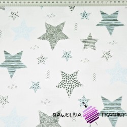 Cotton blue & gray patterned stars on white background