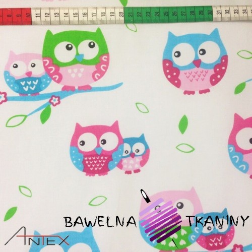Pink cotton and green owls...