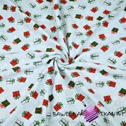Cotton Jersey - green-red gifts on light blue background