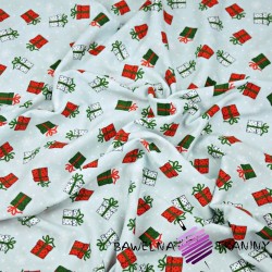 Cotton Jersey - green-red gifts on light blue background