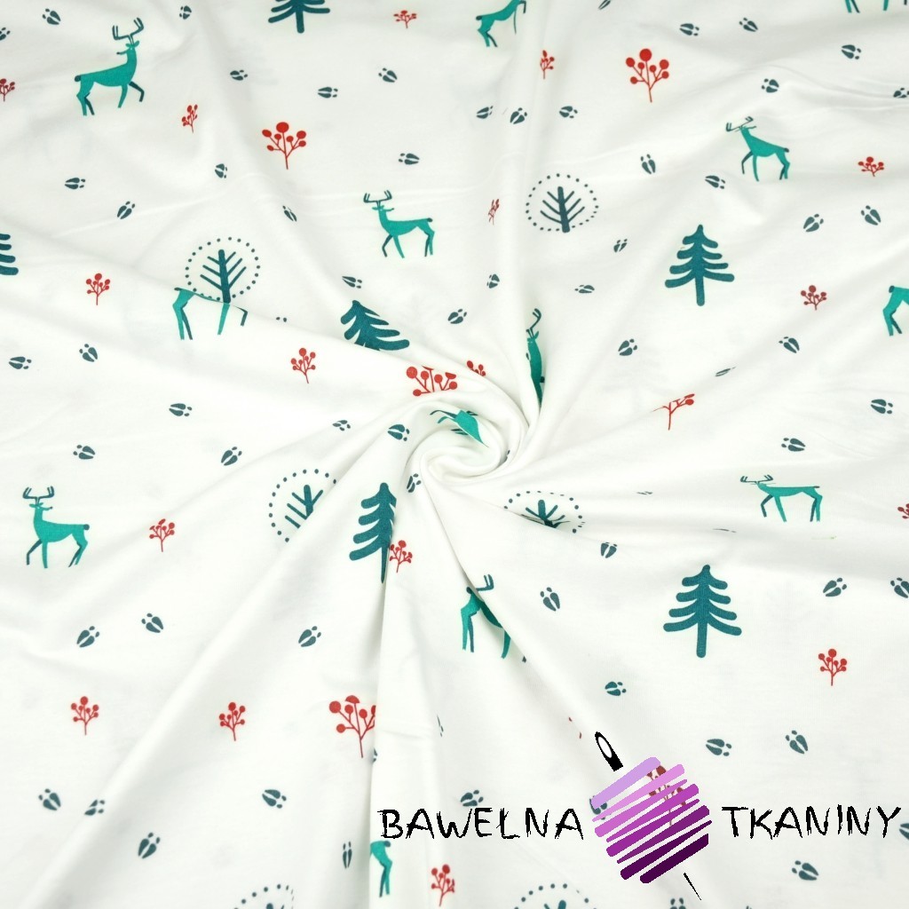 Cotton Jersey - green-red fawn on white background