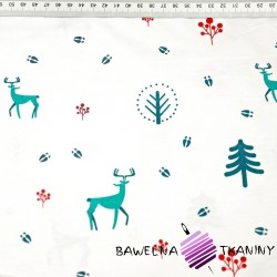 Cotton Jersey - green-red fawn on white background