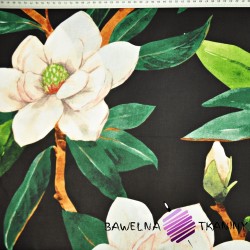 Bawełna aa kwiaty magnolie na czarnym tle - 220cm