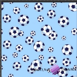 Jersey Knit Digital Print - footballs on a blue background