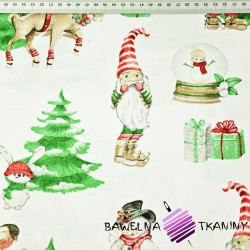 Cotton Christmas pattern santa clauses with the moon on white