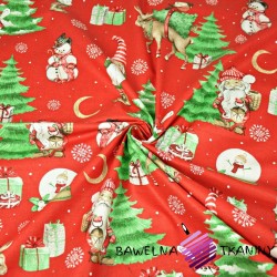 Cotton Christmas pattern santa clauses with the moon on red
