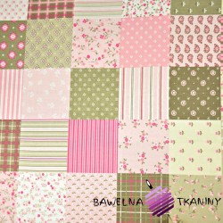 Cotton Patchwork pink and beige flowers