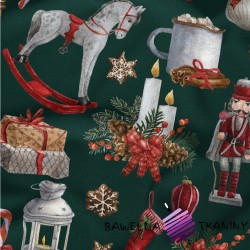 Cotton Christmas pattern soldiers on a dark green background