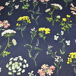 Cotton dill flowers and daffodils on a dark blue background