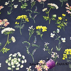 Cotton dill flowers and daffodils on a dark blue background - 220cm