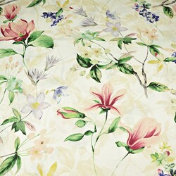 Cotton 100% magnolia flowers with clematis on ecru background - 220cm