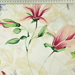 Cotton 100% magnolia flowers with clematis on ecru background - 220cm