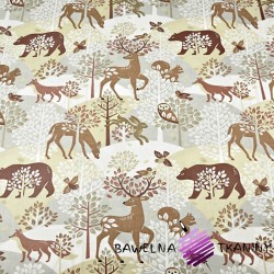 Cotton 100% beige and gray bears and deer animals
