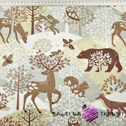 Cotton 100% beige and gray bears and deer animals