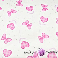 Cotton hearts with pink butterflies on a white background