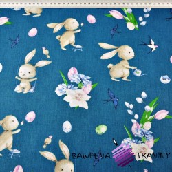 Cotton lovers of rabbits on a denim background