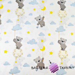 Cotton 100% teddy bears with planets and blue clouds