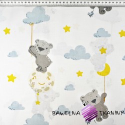 Cotton 100% teddy bears with planets and blue clouds