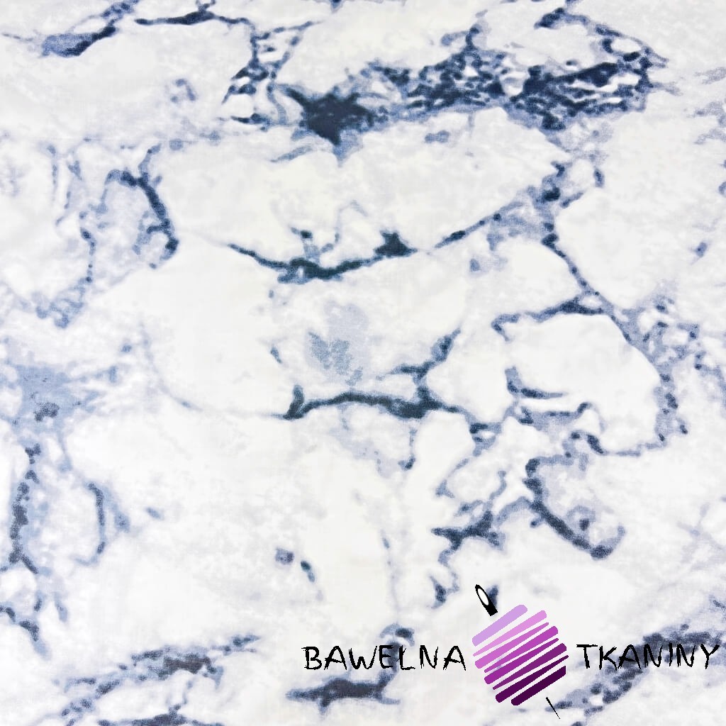 Cotton fabric blue marbles on a white background - 220cm