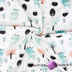Flannel mint deers with trees on a white background