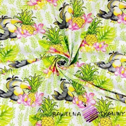 Cotton toucans with pineapple on white background