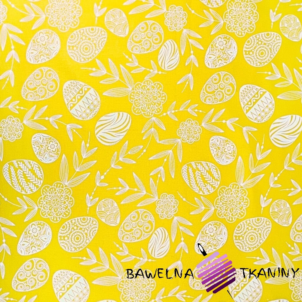 Cotton easter pattern with easter eggs on a yellow background