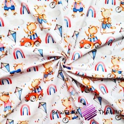 Cotton dogs with rainbows on a white background