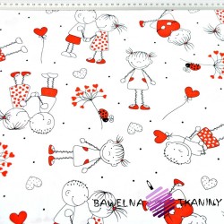 Cotton people in love with red on white background