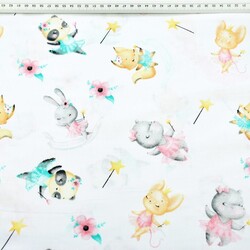 Cotton 100% colorful fairy animals isolated on white background