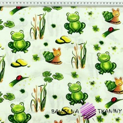 Cotton 100% green frogs on a green background