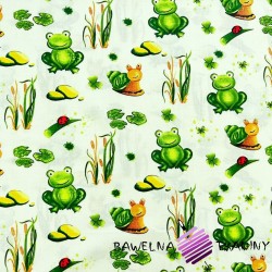Cotton 100% green frogs on a green background