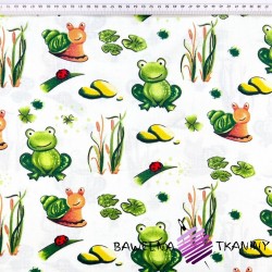 Cotton 100% green frogs on white background