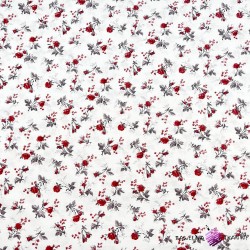 Cotton 100% mini burgundy roses flowers on a white background