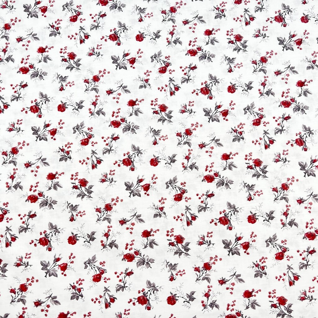 Cotton 100% mini burgundy roses flowers on a white background