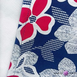 Sun lounger fabric with red flowers on a navy blue background