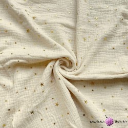 Cotton muslin double gauze (Ivory) with golden stars