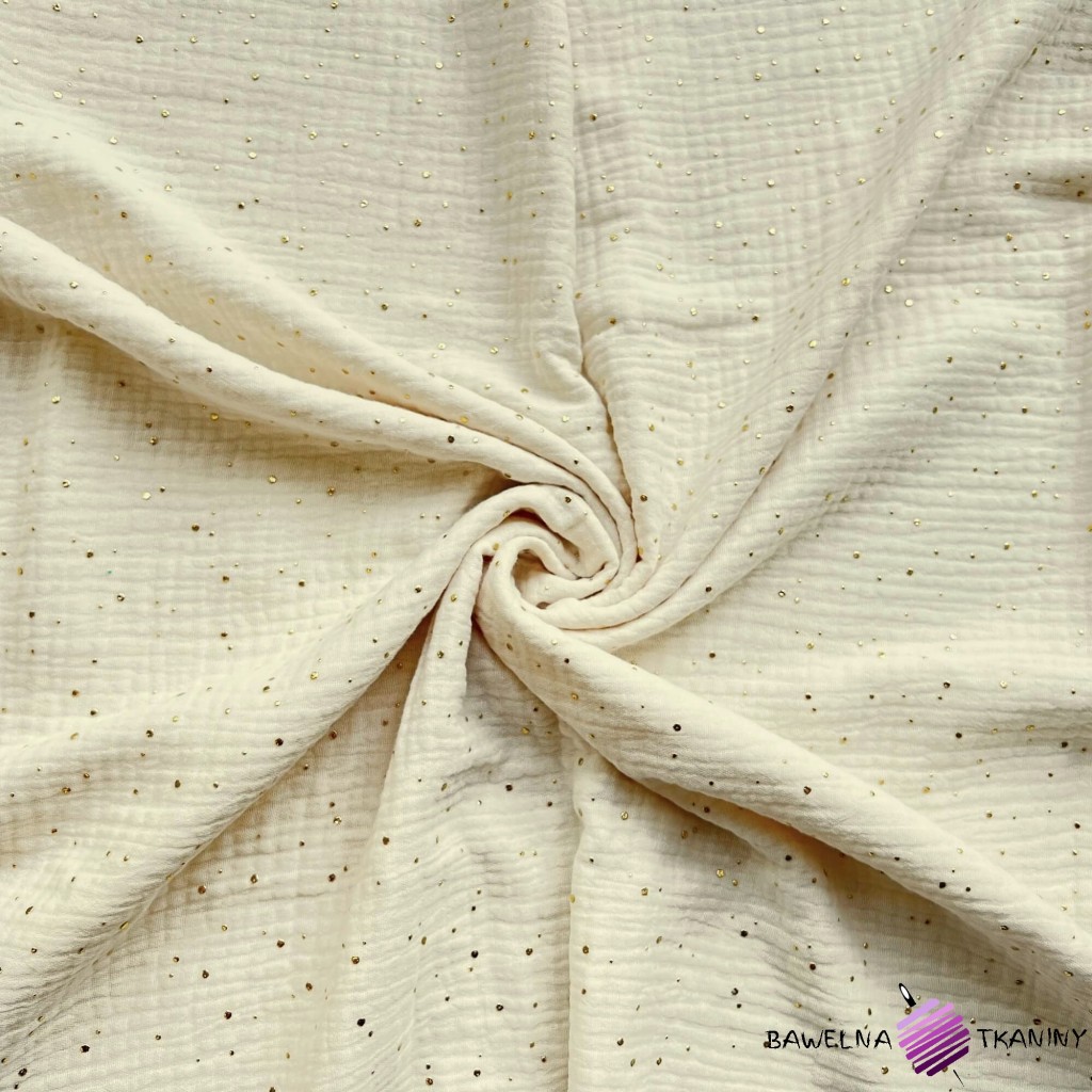 Cotton muslin double gauze (Ivory) with golden dots