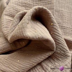 Cotton muslin double gauze (Light Brown) with golden dots
