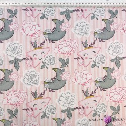 Cotton 100% pink-gray flowers with stars and moons