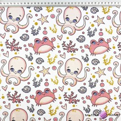 Cotton 100% marine pattern apricot octopus and crabs