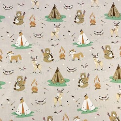 Cotton 100% indian deer on a beige background