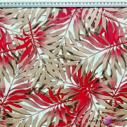 Cotton 100% red-beige palm leaves on a white background