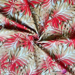 Bawełna 100% liście palmowe czerwono beżowe na białym tle