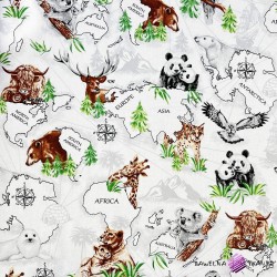 Cotton 100% animals on continents on white background